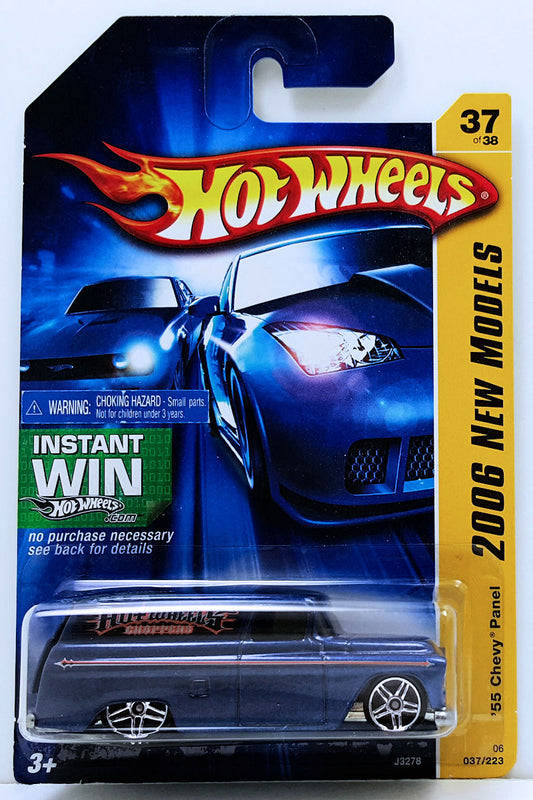 Hot Wheels 2006 - Collector # 037/223 - New Models 37/38 - '55 Chevy Panel - Metallic Blue / 'Hot Wheels Choppers' - Motorcycle in Rear - Metal/Metal - 'Low Production' - USA '07 Card with Instant Win