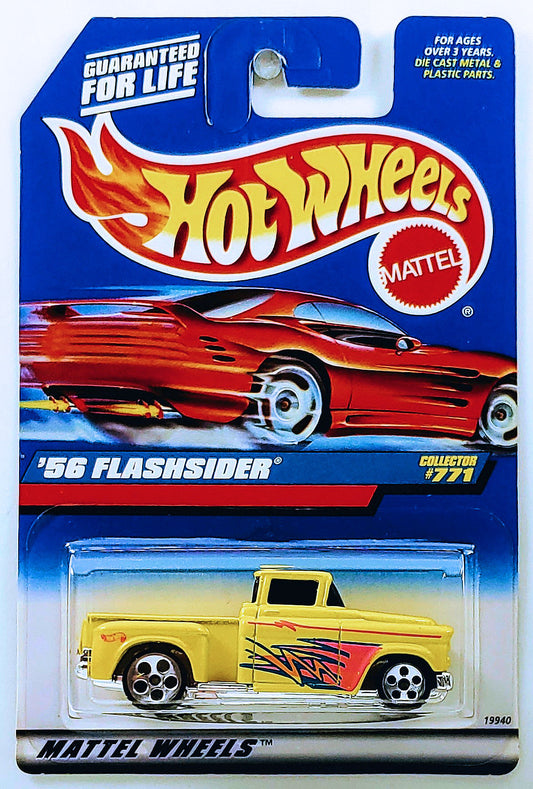Hot Wheels 1998 - Collector # 771 - '56 Flashsider - Yellow - 5 Dots - USA Red Car Card
