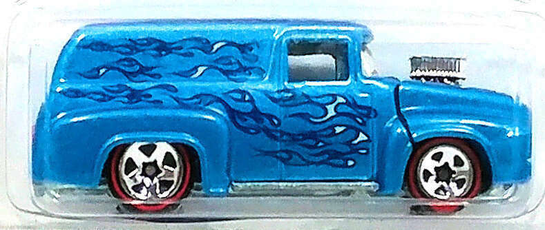 Hot Wheels 2008 - Since '68 / Top 40 # 19/40 - '56 Ford F-100 Panel - Metallic Blue with Flames - 5 Spokes on Red Lines - Metal/Metal