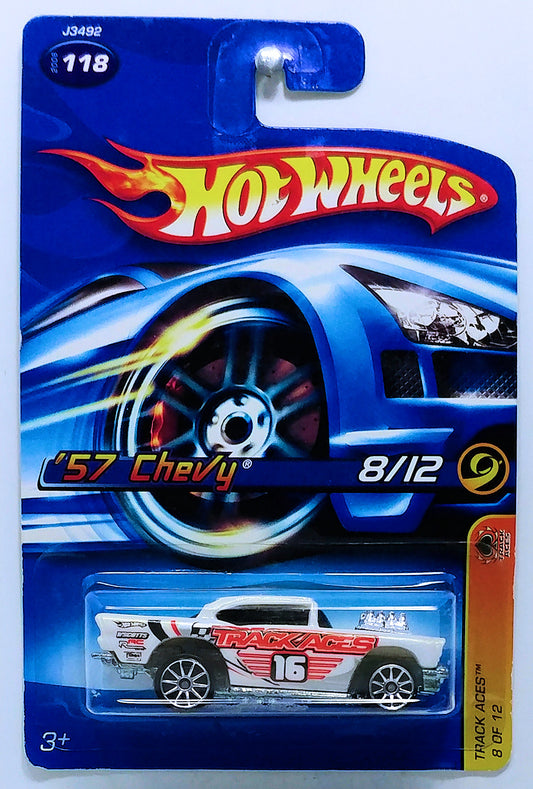 Hot Wheels 2006 - Collector # 118/223 - Track Aces Series 8/12 - '57 Chevy - Pearl White - 10 Spokes - USA
