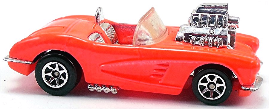Hot Wheels 1995 - Collector # 341 - Model Series 3/12 - '58 Corvette Coupe - Flourescent Pink - 7 Spokes - Chrome Motor, Interior, Bumpers & Grille - USA