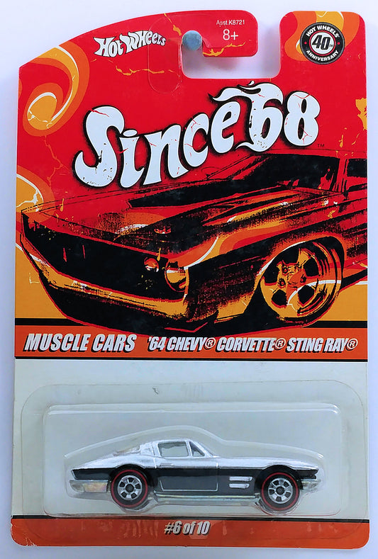 Hot Wheels 2008 - Since '68 / Muscle Cars # 06/10 - '64 Chevy Corvette Stingray - Metallic Silver - Metal/Metal - Redlines