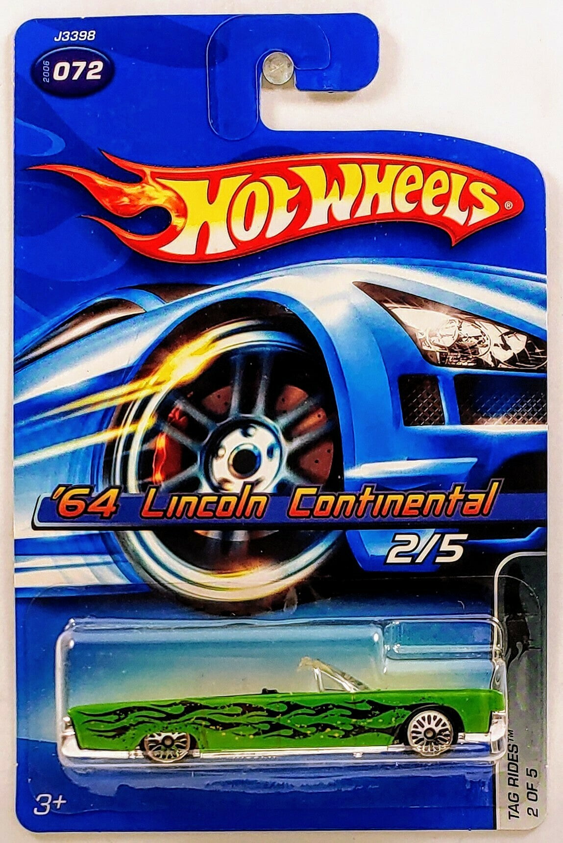 Hot Wheels 2006 - Collector # 072/223 - Tag Rides 2/5 - '64 Lincoln Continental - Green / Flames - USA Card