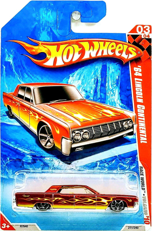 Hot Wheels 2010 - Collector # 211/240 - Race World / Volcano 3/4 - '64 Lincoln Continental - Metallic Red / Flames - USA Card
