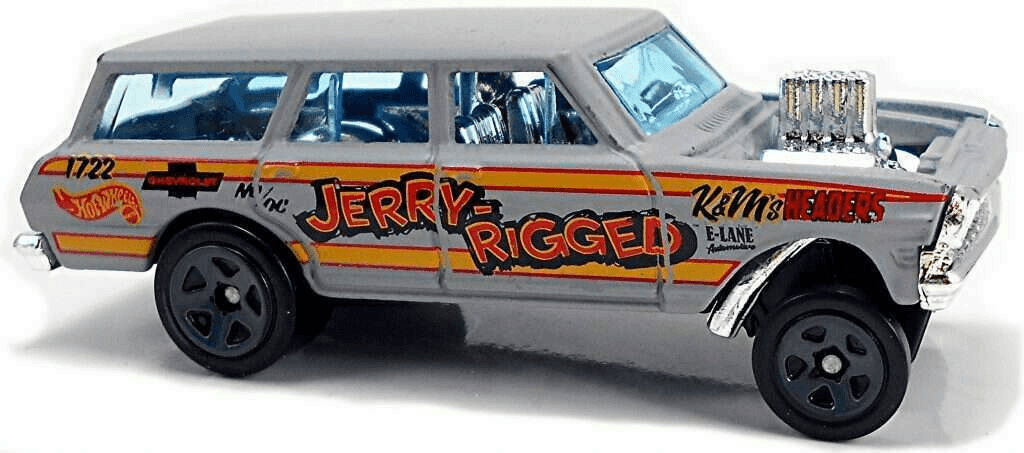 Hot Wheels 2019 - Collector # 198/250 - HW Race Day 4/10 - New Models - '64 Nova Wagon Gasser - Gray / Jerry-Rigged - USA Card