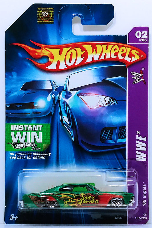 Hot Wheels 2006 - Collector # 107/223 - WWE 2/5 - '65 Impala - Green / 'Eddie Guerrero" - Lace Wheels - USA Instant Win