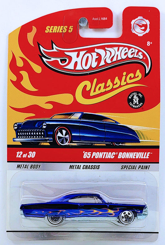 Hot Wheels 2009 - Classics Series 5 # 12/30 - '65 Pontiac Bonneville - Spectraflame Blue - White Line 5 Spoke - Metal/Metal