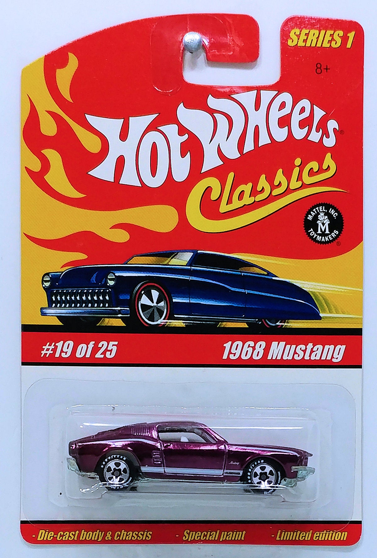 Hot Wheels 2005 - Classics Series 1 # 19/25 - 1968 Mustang - Spectraflame Purple - 5 Spokes & Good Year - Opening Hood - Metal/Metal