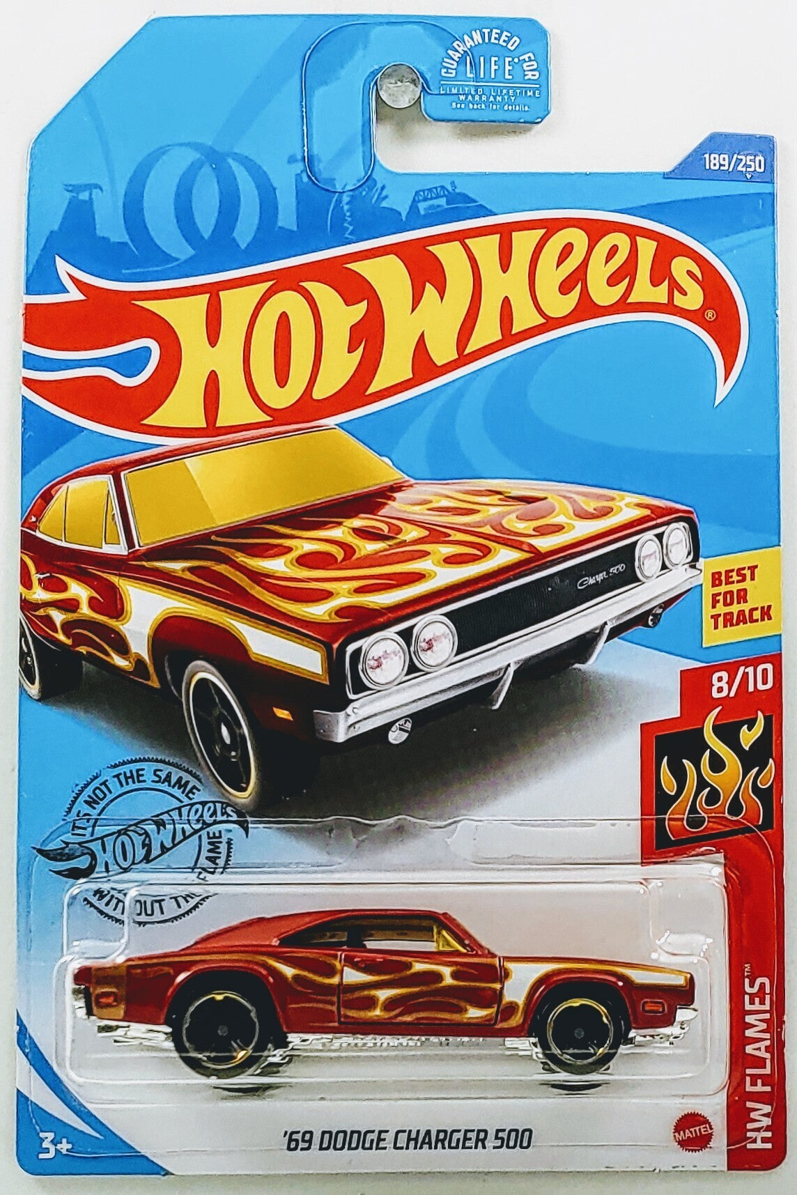 Hot Wheels 2020 - Collector # 189/250 - HW Flames 8/10 - '69 Dodge Charger 500 - Orange Red Metallic / Flames - USA Card