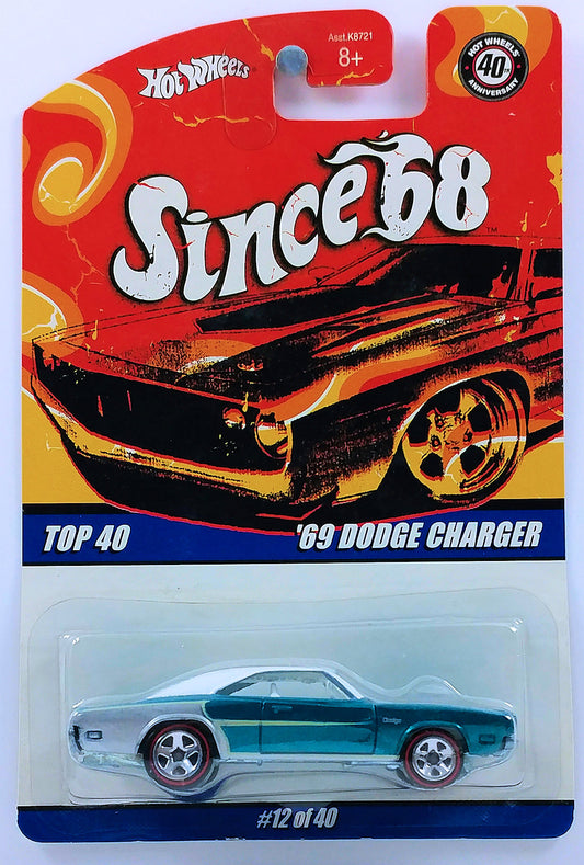 Hot Wheels 2008 - Since ’68 / Top 40 # 12/40 - '69 Dodge Charger - Teal - Redlines on 5 Spokes - Metal/Metal