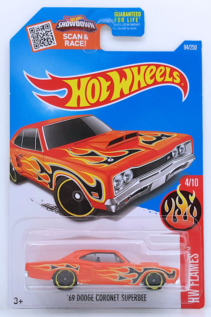 Hot Wheels 2016 - Collector # 094/250 - HW Flames 4/10 - '69 Dodge Coronet Superbee - Orange - USA