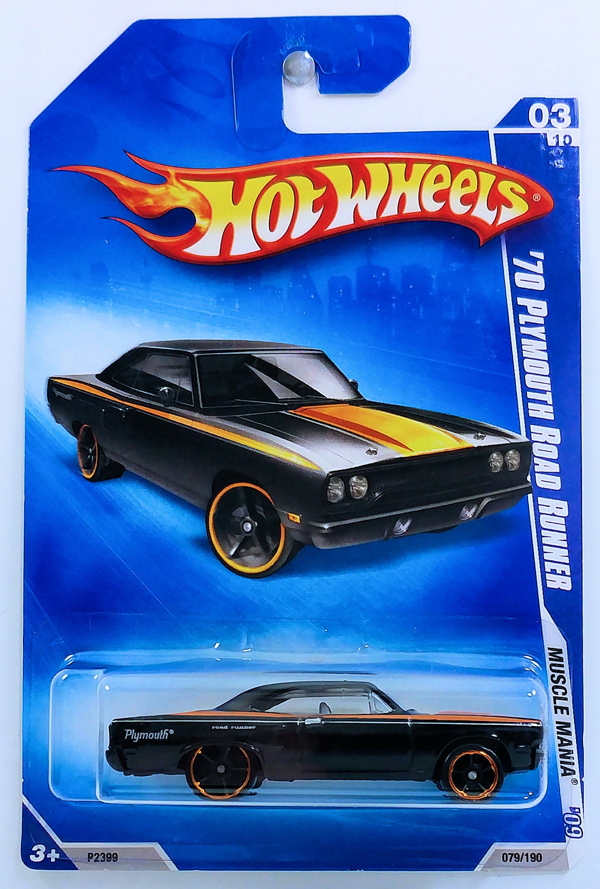 Hot Wheels 2009 - Collector # 079/190 - Muscle Mania 3/10 - '70 Plymouth Road Runner - Black - USA