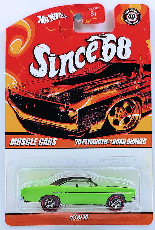 Hot Wheels 2008 - Since '68 / Muscle Cars Series # 3/10 - '70 Plymouth Road Runner - Green - Basic Wheels with Redlines - Metal/Metal