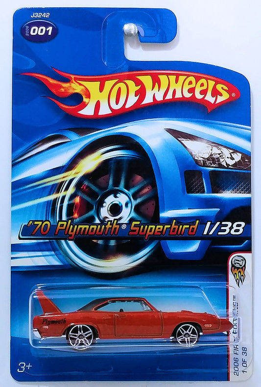 Hot Wheels 2006 - Collector # 001/223 - First Editions 1/38 - '70 Plymouth Superbird - Metallic Dark Orange - PR5 Wheels - USA