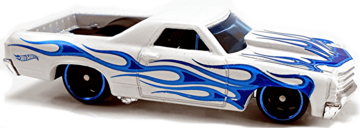 Hot Wheels 2019 - Collector # 008/250 - HW Flames 5/10 - '71 El Camino - White with Blue Flames - Kroger Exclusive - USA