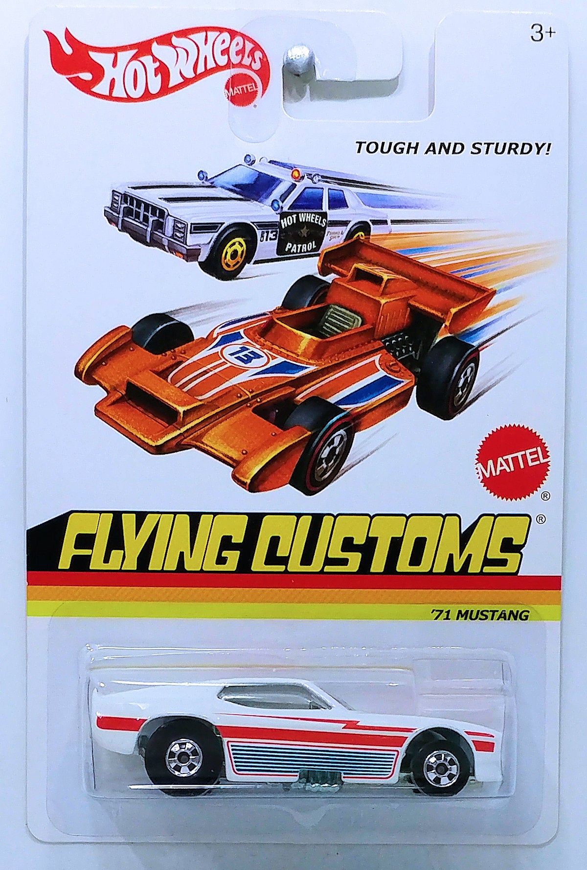 Hot Wheels 2013 - Flying Customs / Mix 4 -  '71 Mustang (Funny Car) - White / Red & Blue Stripes - Basic Wheels - Metal/Metal - Flip Up Body - Target Exclusive