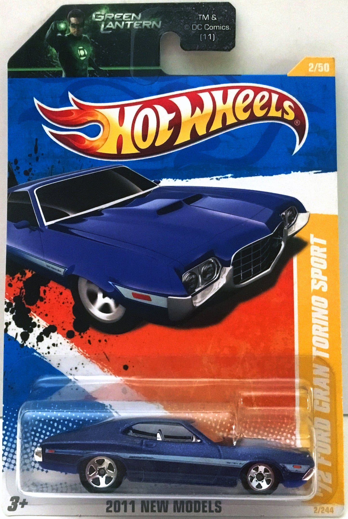 Hot Wheels 2011 - Collector # 002/244 - New Models 02/50 -&nbsp;'72 Ford Gran Torino Sport - Blue - USA Card with 'Green Lantern' Promo