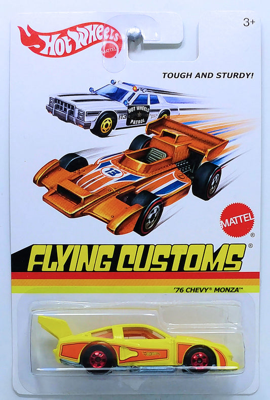 Hot Wheels 2013 - Flying Customs / Mix 1 - '76 Chevy Monza - Yellow / Red & Orange Graphics - Red Basic Wheels - Metal/Metal - Target Exclusive
