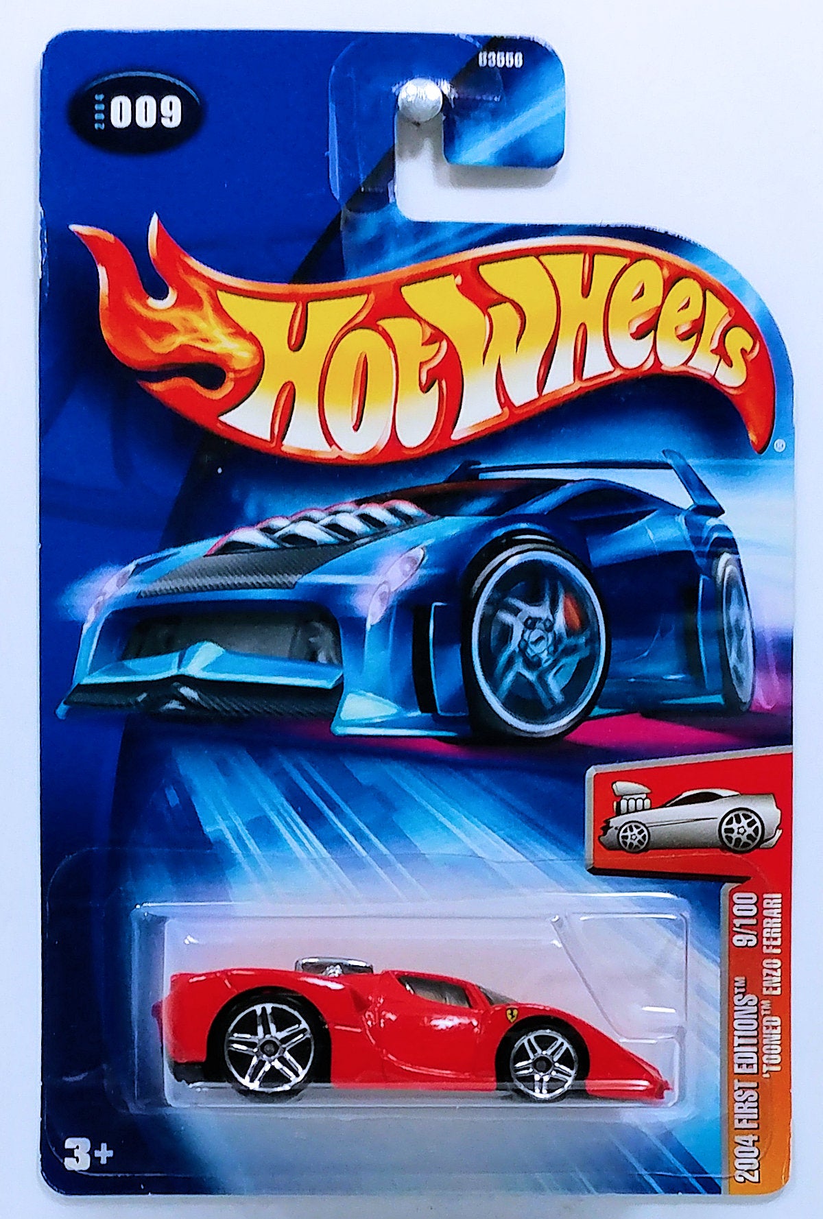 Hot Wheels 2004 - Collector # 009/212 - First Editions 9/100 - 'Tooned Enzo Ferrari - Red - Chrome Engine - USA '04 New Card