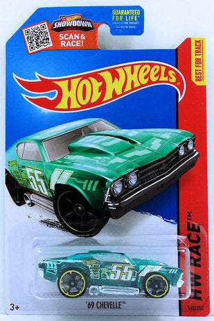Hot Wheels 2015 - Collector # 140/250 - HW Race / X-Raycers - '69 Chevelle - Transparent Aqua / # 55 - USA