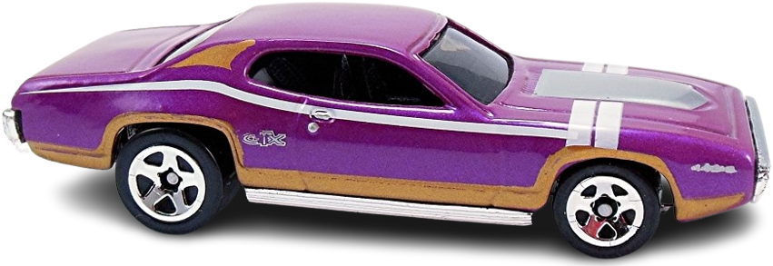 Hot Wheels 2009 - Collector # 080/190 - Muscle Mania 04/10 - '71 Plymouth GTX - Purple - White Stripes / Gold Body Panel - BF5 / USA