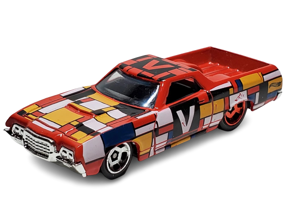 Hot Wheels 2023 - Collector # 142/250 - HW Art Cars 9/10 - '72 Ford Ranchero - Red / 'V' - IC