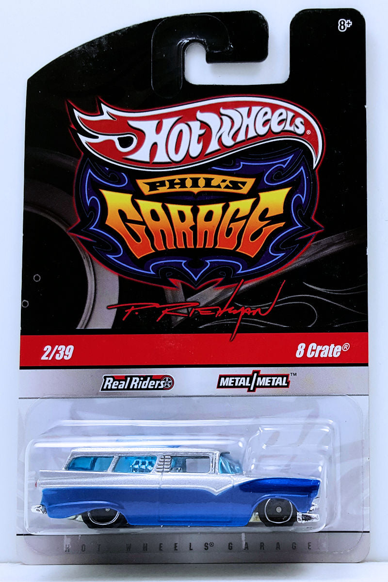 Hot Wheels 2010 - Phil's Garage 2/39 - 8 Crate ('50s Ford Wagon) - Metallic Silver over Candy Blue - Metal/Metal & Real Riders - Phil's Blister Card