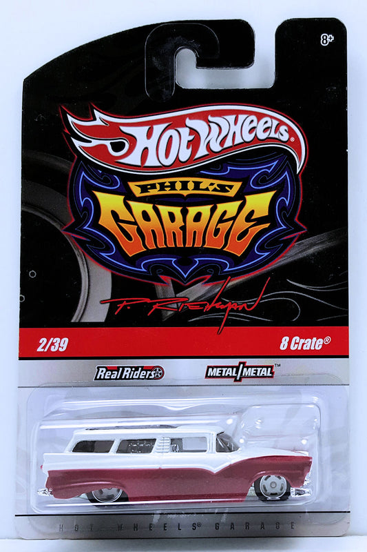 Hot Wheels 2010 - Phil's Garage 2/39 - 8 Crate ('50s Ford Wagon) - Pearl White over Metallic Dark Red - Metal/Metal & Real Riders - Phil's Blister Card