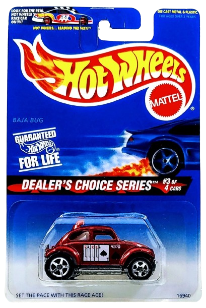 Hot Wheels 1997 - Collector # 567 - Dealer's Choice Series 3/4 - Baja Bug - Metallic Red - 5 Spokes - Unpainted Base - USA Blue & White Card