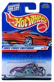 Hot Wheels 1997 - Collector # 519 - First Editions 9/12 - Scorchin' Scooter - Purple - USA Red Car Card
