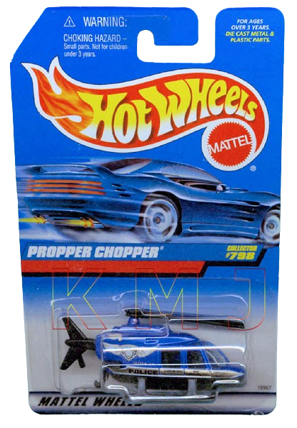 Hot Wheels 1998 - Collector # 798 - Propper Chopper (Helicopter) - Blue / 'Police' - USA Angled Card