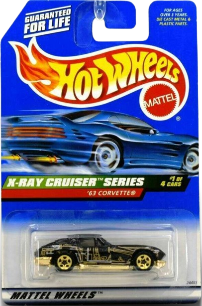 Hot Wheels 1999 - Collector # 1114 - X-Ray Cruiser Series 1/4 - '63 Corvette (Split Window) - Black - Gold 5 Spoke Wheels - USA Card