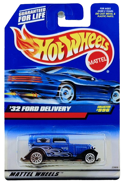 Hot Wheels 1999 - Collector # 996 - '32 Ford Delivery - Blue - Lace Wheels - USA Blue Car Card