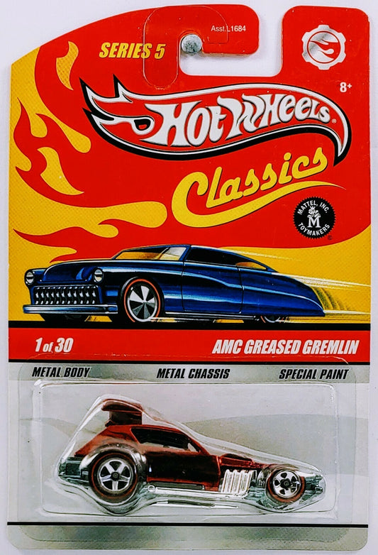 Hot Wheels 2009 - Classics Series 5 # 01/30 - AMC Greased Gremlin - Spectraflame Red - Red Line 5 Spoke - Metal/Metal