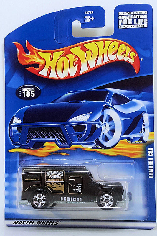 Hot Wheels 2001 - Collector # 185/240 - Armored Car - Black - All Large Wheels - USA Card