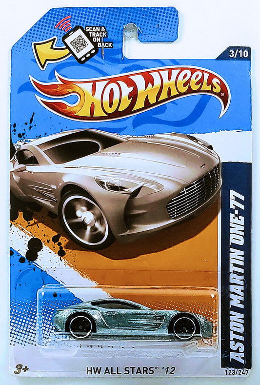 Hot Wheels 2012 - Collector # 123/247 - HW All Stars 3/10 - Aston Martin One-77 - Metallic Gray - PR5 Wheels - USA Card