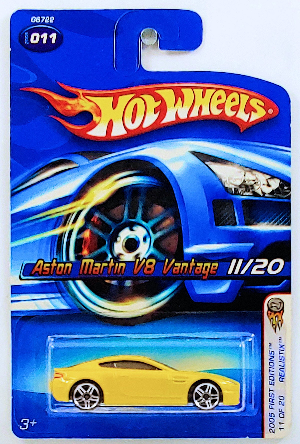Hot Wheels 2005 - Collector # 011/183 - First Editions / Realistix 11/20 - Aston Martin V8 Vantage - Yellow - USA