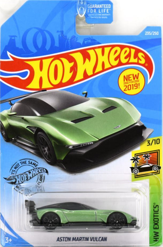Hot Wheels 2019 - Collector # 239/250 - HW Exotics 03/10 - New Model - Aston Martin Vulcan - Green - Incorrectly Numbered - USA Card