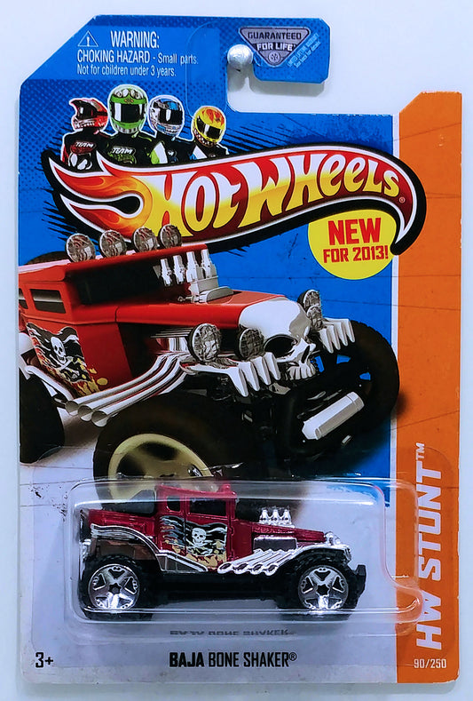 Hot Wheels 2013 - Collector # 090/250 - HW Stunt / Desert Force / New Models - Baja Bone Shaker - Metallic Red / Skull & Crossbones Flag on Door - USA Card