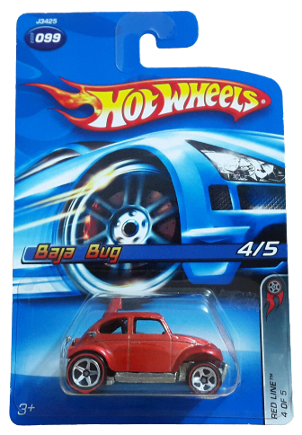 Hot Wheels 2006 - Collector # 099/223 - Red Line Series 4/5 - Baja Bug - Metallic Red - Red Lines on 5 Spokes - USA '06 Card