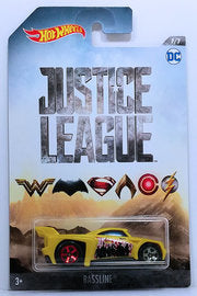 Hot Wheels 2018 - DC Comics / Justice League # 7/7 - Bassline - Gold / Justice League Graphics - 5 Spoke Wheels - Black Interior - Black Windows - Painted Black Base - Walmart Exclusive