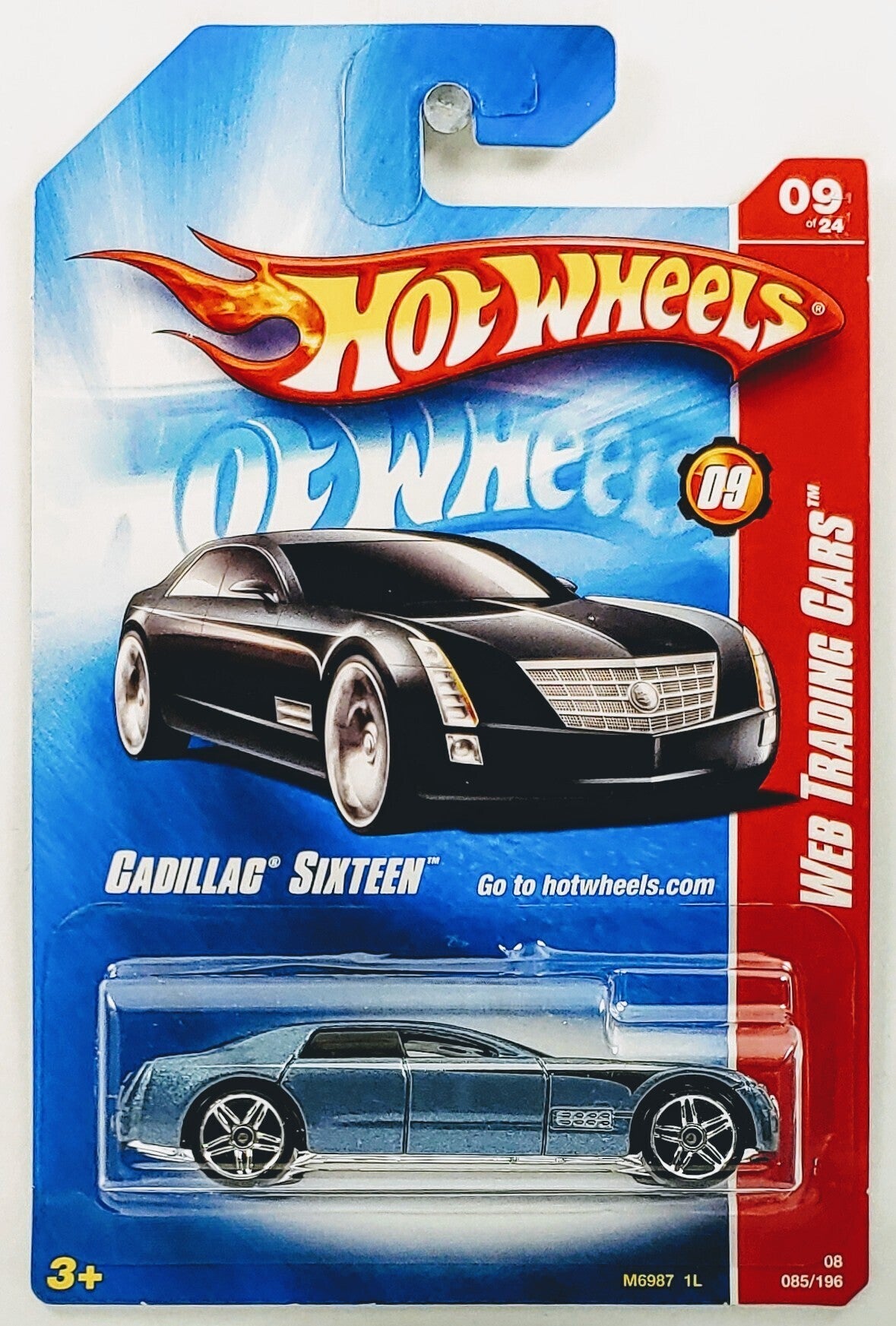 Hot Wheels 2008 - Collector # 085/196 - Web Trading Cars 09/24 - Cadillac Sixteen - Metallic Steel Blue - PR5 Wheels - USA Card