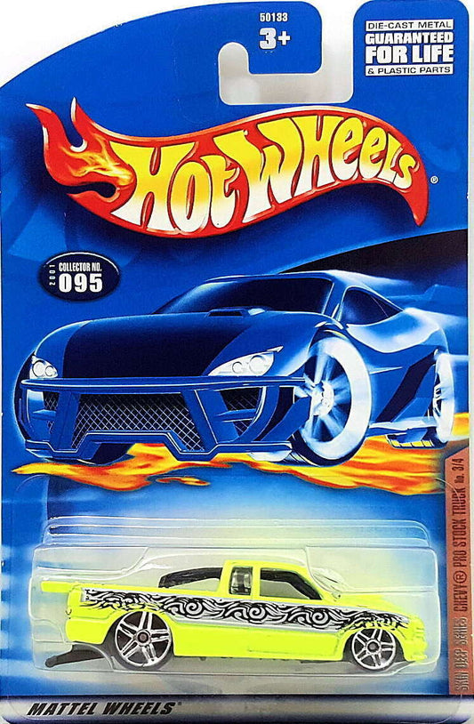 Hot Wheels 2001 - Collector # 095/240 - Skin Deep Series 3/4 - Chevy Pro Stock Truck - Day Glo Yellow - USA Card