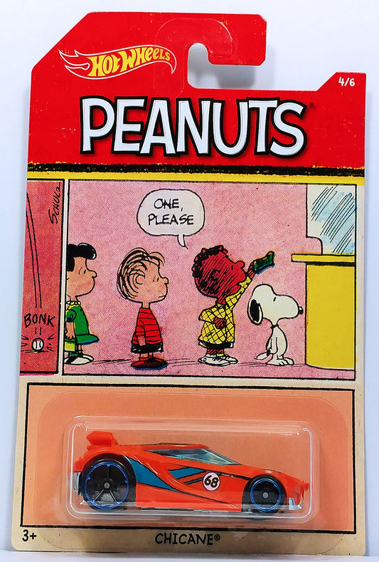 Hot Wheels 2017 - Peanuts Theme Series 4/6 - Chicane - Orange / Franklin / #68 - Franklin, Charlie, Lucy & Snoopy Blister Card