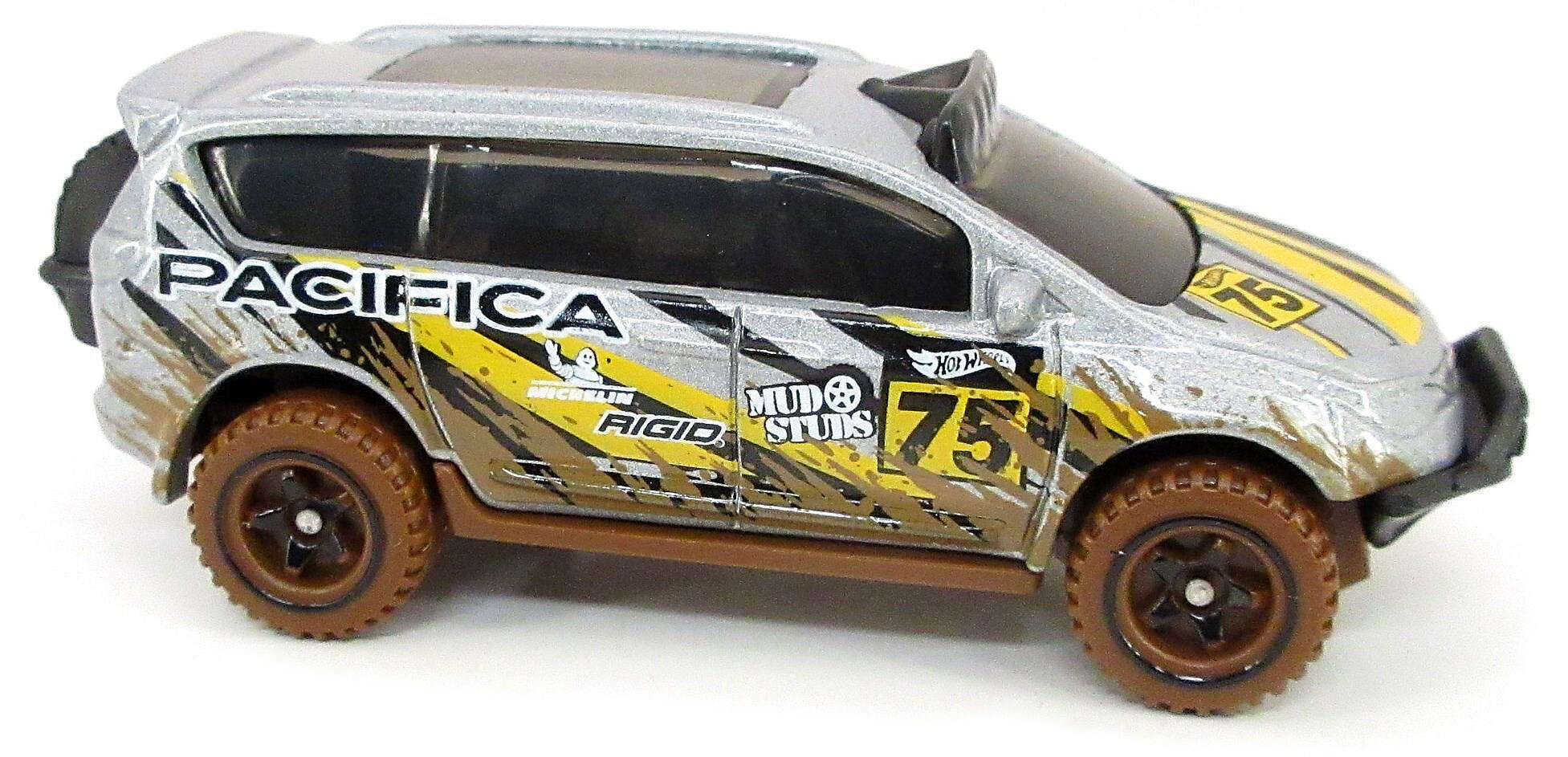 Hot Wheels 2023 - Collector # 088/250 - Mud Studs 01/05 - Chrysler Pacifica  - Sliver - #75 / Mud Splatter / Black & Yellow Stripes - USA