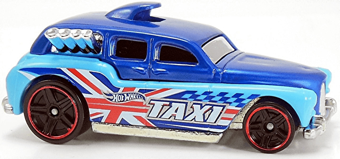Hot Wheels 2015 - Collector # 008/250 - HW City / HW City Works - Cockney Cab II - Dark Blue Roof & Light Blue Body / Union Jack & Taxi Graphic - USA Card