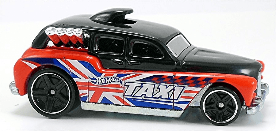 Hot Wheels 2015 - Collector # 008/250 - HW City / HW City Works - Cockney Cab II - Black Roof & Red Body / Union Jack & Taxi Graphic - USA Card
