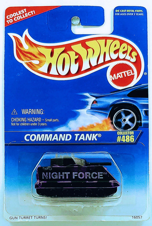 Hot Wheels 1996 - Collector # 486 - Command Tank - Purple / Night Force - USA Blue & White Card