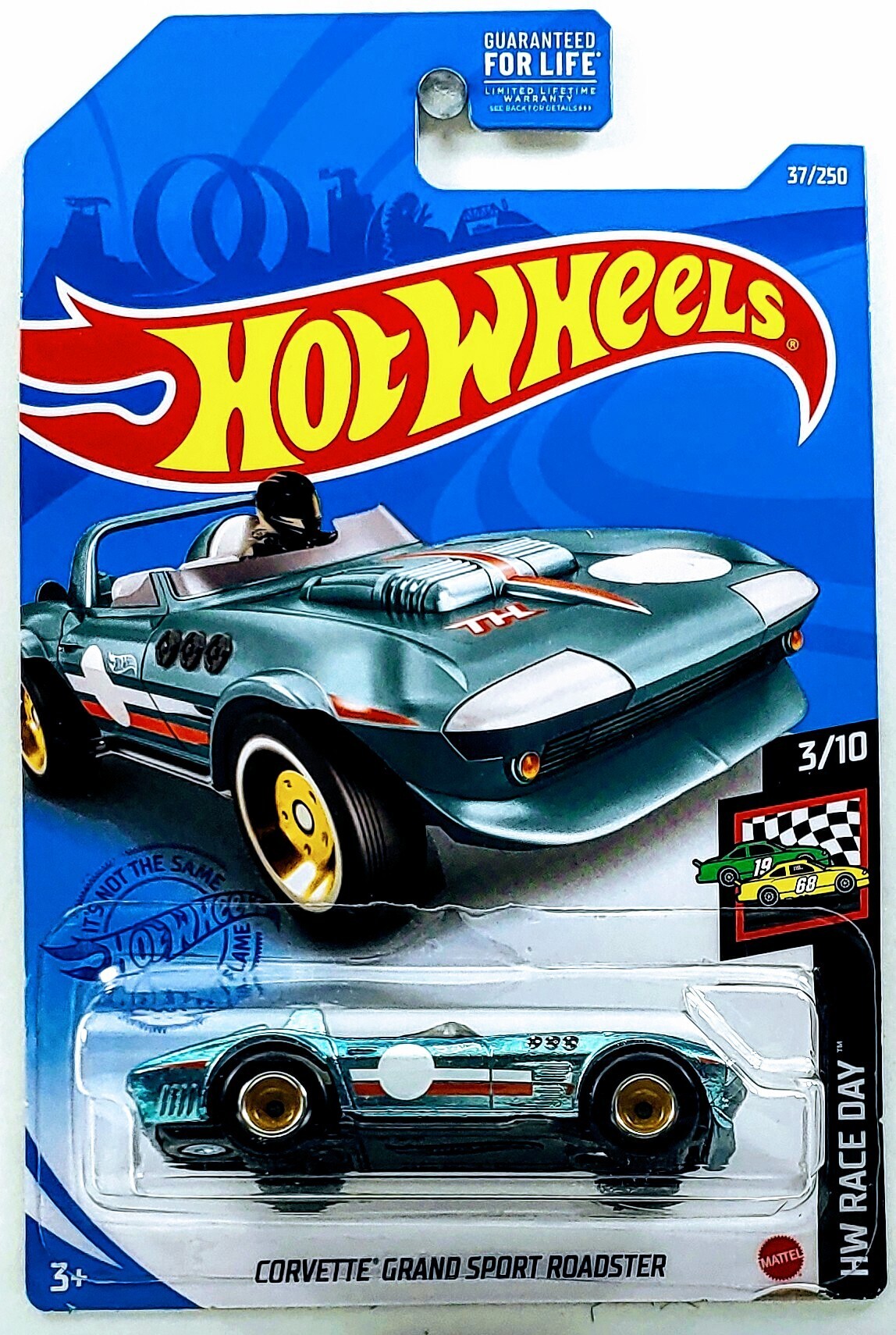Hot Wheels 2021 - Collector # 037/250 - HW Race Day 3/10 - SUPER Treasure Hunts - Corvette Grand Sport Roadster - Spectraflame Light Blue - Real Riders - USA Card