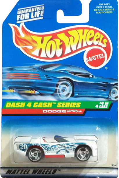 Hot Wheels 1998 - Collector # 724 - Dash 4 Cash Series 4/4 - Dodge Viper RT/10 - White / US Dollar - Sawblades - USA